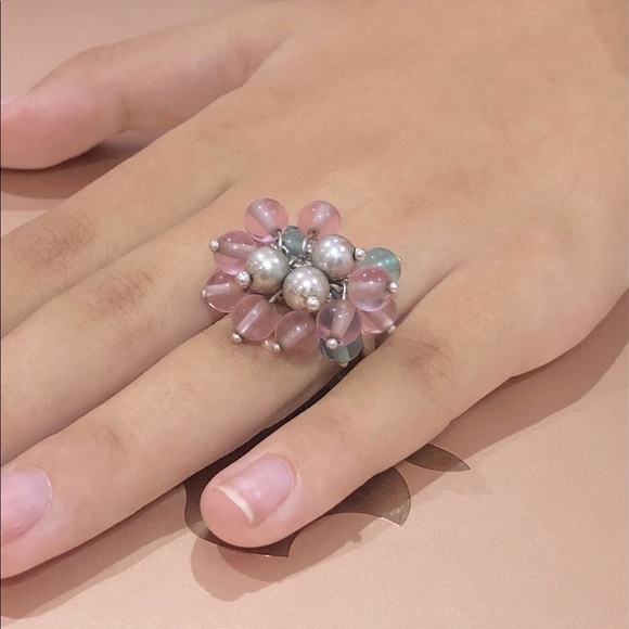 GIFT 🎁 Pastel Pink Blue cluster rhodium plated.925 Sterling silver Ring 6 - Picture 1 of 9
